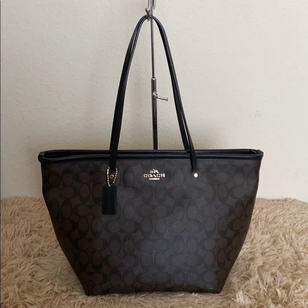 Auth Coach Monogram Leather Tote Bag